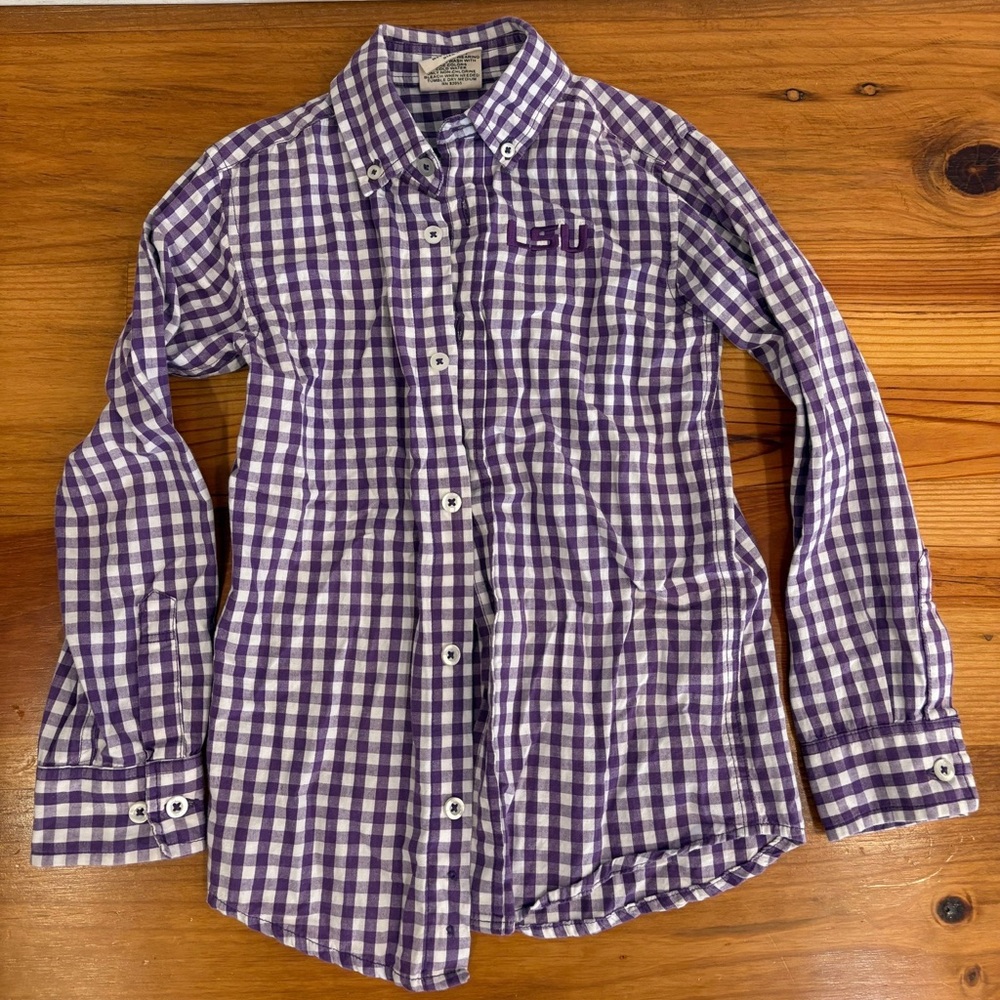 LSU gingham Wes and Willy purple checked